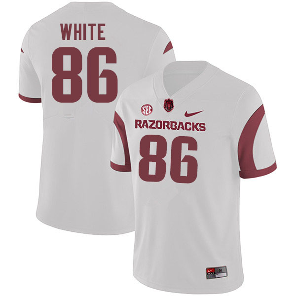Men #86 John David White Arkansas Razorbacks College Football Jerseys Sale-White